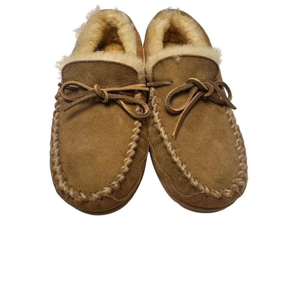L.L.Bean Men's Wicked Good Moccasins tan suede upper rawhide laces Size 9